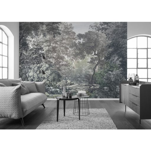 Varázslatos tündér vagy akár Fantasy erdő felhőkék szürke barna zöld sárga és szürkészöld tónusok falpanel/digitális nyomat