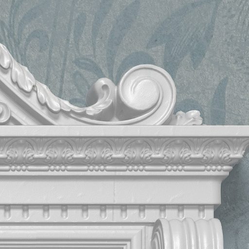 Bejárat az egzotikumba avagy díszes portál egy impozáns gyarmati villában szürkésfehér zöld kék és szürkéskék falpanel/digitális nyomat