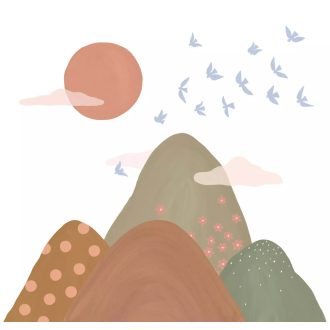   Absztrakt hegyláncok a nap melegével átitatva fehér terrakotta rózsaszín karamell kék barna khaki és olívzöld tónus falpanel