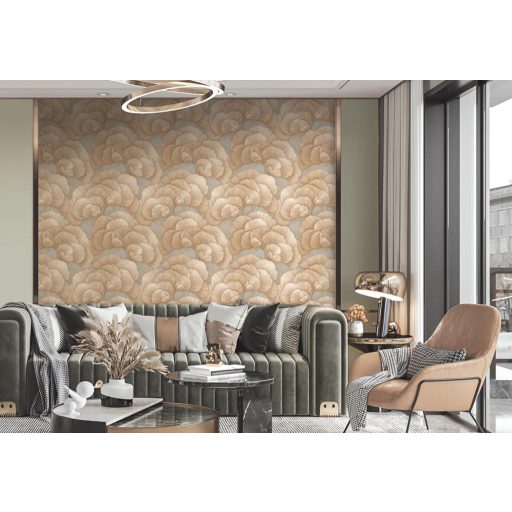 A természet nagyvonalú eleganciája - gingko levelek mintája kékesszürke karamell homokos arany füstös taupe és bronz tónus tapéta
