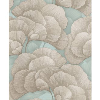   A természet nagyvonalú eleganciája - gingko levelek mintája meleg taupe halvány mokka és lágy türkizzöld/menta tónus tapéta