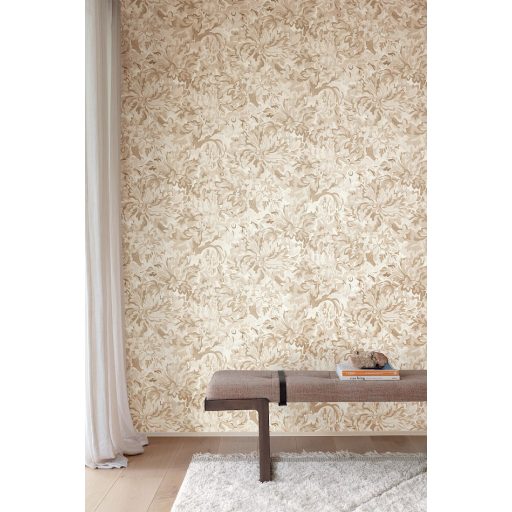 Virágos Jacquard minta modern átiratban krém bézs és barna tónus tapéta