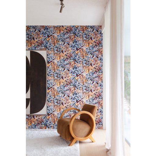 Virágos Jacquard minta modern átiratban bézs vízkék ultramarinkék burgundi és aranyló-bézs tónus tapéta