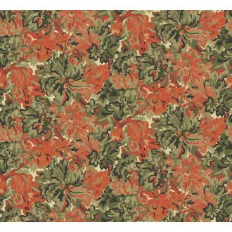   Virágos Jacquard minta modern átiratban világoszöld antracit őszi színek - zöld narancs rozsdabarna és lángoló-korall tónus tapéta