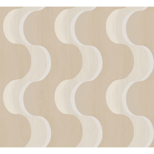 Hullámzó formák szalagszerű karakteres grafikus dizájnja bézs szürkésbézs és holdfény-gyöngyház tónus tapéta
