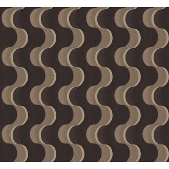   Hullámzó formák szalagszerű karakteres grafikus dizájnja sötétbarna antracit és fémes bézsarany/arany tónus tapéta