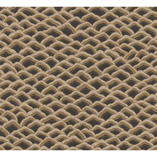 Apró dombok vagy fenyőtobozok pikkelyei? Művészi hullámos motívum bézs barna antracit és fémes arany tónus tapéta