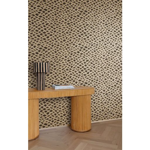 Apró dombok vagy fenyőtobozok pikkelyei? Művészi hullámos motívum bézs barna antracit és fémes arany tónus tapéta