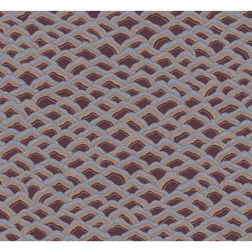 Apró dombok vagy fenyőtobozok pikkelyei? Művészi hullámos motívum bordó kék aranybarna és gyöngyház tónus tapéta