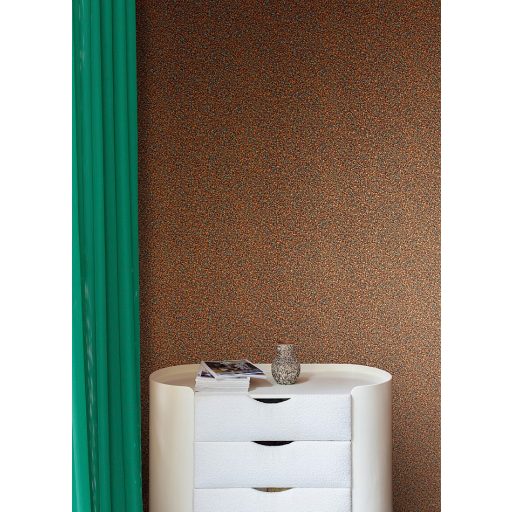 A Terrazzo stílus kortárs utánzata - ikonikus mozaikos design rozsdabarna türkiz és vörösréz/bronz tónus fénylő mintaelemek tapéta