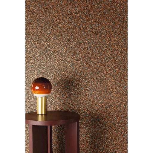 A Terrazzo stílus kortárs utánzata - ikonikus mozaikos design rozsdabarna türkiz és vörösréz/bronz tónus fénylő mintaelemek tapéta
