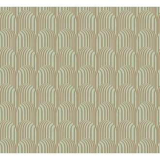   Optikai illúzió! Kontrasztos fényű finom árnyékolású 3D Art deco design jádezöld és karamellbarna tónus tapéta