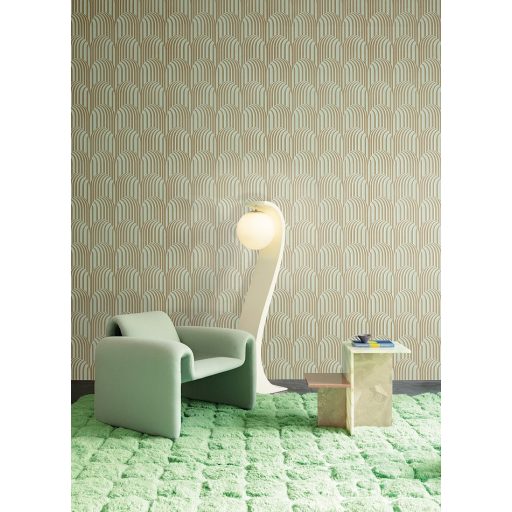 Optikai illúzió! Kontrasztos fényű finom árnyékolású 3D Art deco design jádezöld és karamellbarna tónus tapéta