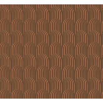   Optikai illúzió! Kontrasztos fényű finom árnyékolású 3D Art deco design terrakotta/vörösesbarna mogyoróbarna fémes réz tónus tapéta