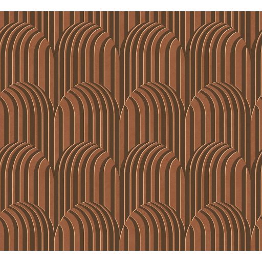 Optikai illúzió! Kontrasztos fényű finom árnyékolású 3D Art deco design terrakotta/vörösesbarna mogyoróbarna fémes réz tónus tapéta