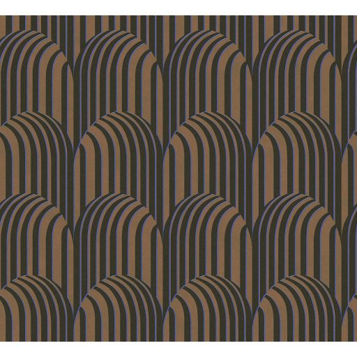Optikai illúzió! Kontrasztos fényű finom árnyékolású 3D Art deco bronzos-barna antracit és fénylő kék tónus tapéta
