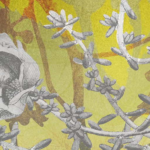 Vers a falra! Finom levelek és virágindák aranyszínű napokkal költői kollázs zöld szürke fehér napsárga tónusok falpanel/digitális nyomat