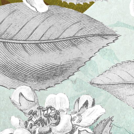 Vers a falra! Finom levelek és virágindák aranyszínű napokkal költői kollázs zöld szürke fehér napsárga tónusok falpanel/digitális nyomat