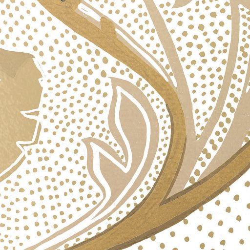 Nagyformátumú íves rajzolatú virágos díszítőminta krém bézs aranysárga barna és halvány lila tónusok falpanel/digitális nyomat