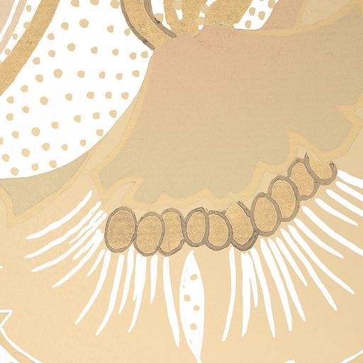 Nagyformátumú íves rajzolatú virágos díszítőminta krém bézs aranysárga barna és halvány lila tónusok falpanel/digitális nyomat