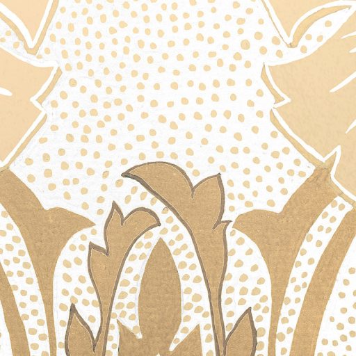 Nagyformátumú íves rajzolatú virágos díszítőminta krém bézs aranysárga barna és halvány lila tónusok falpanel/digitális nyomat