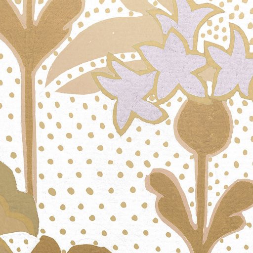 Nagyformátumú íves rajzolatú virágos díszítőminta krém bézs aranysárga barna és halvány lila tónusok falpanel/digitális nyomat