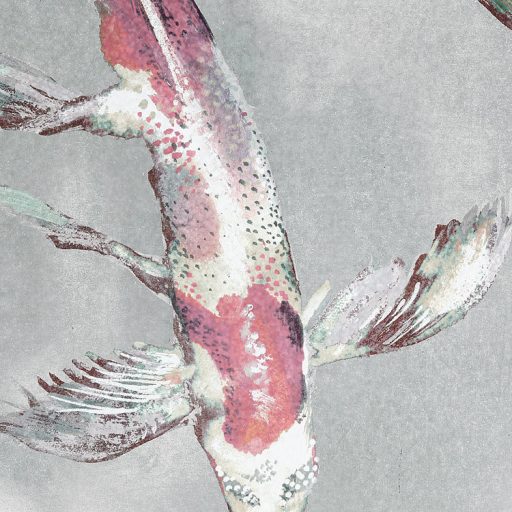 Ikonikus japandi motívum - Koi pontyok nagy nyüzsgése a tóban szürke rózsaszín barna fehér zöld és lila falpanel/digitális nyomat