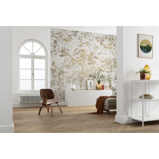 Filigrán levelek és aranyszínű tollak fimom kollázsa krém bézs arany szürke barna vörös zöld és sárga falpanel/digitális nyomat