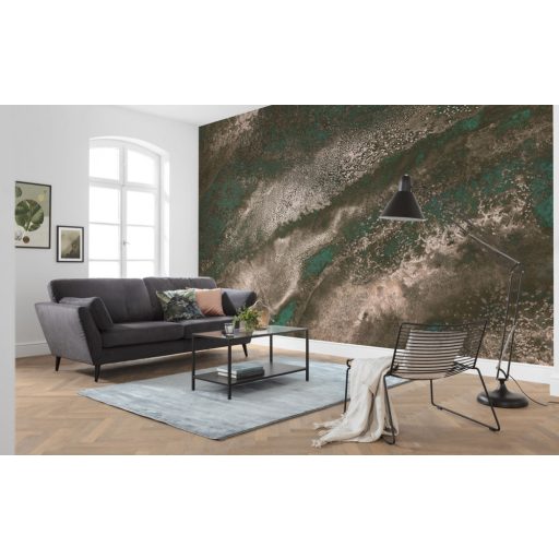 Nemesfém a falra! "Olvadt" folyékony és patinás réz absztrakt megjelenítése smaragdzöld bézs barna és rézszín falpanel/digitális nyomat