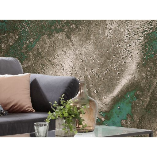 Nemesfém a falra! "Olvadt" folyékony és patinás réz absztrakt megjelenítése smaragdzöld bézs barna és rézszín falpanel/digitális nyomat