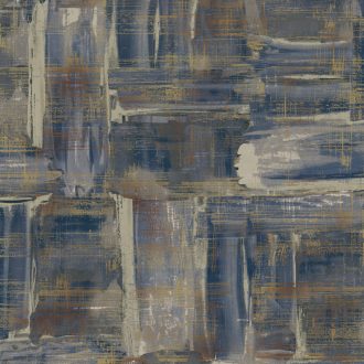   Absztrakt művészeti alkotás - Durva ecsetvonások és fémes fénypontok mintája kék arany bronz sokszínű fémes hatás tapéta