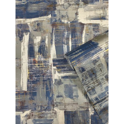 Absztrakt művészeti alkotás - Durva ecsetvonások és fémes fénypontok mintája kék arany bronz sokszínű fémes hatás tapéta