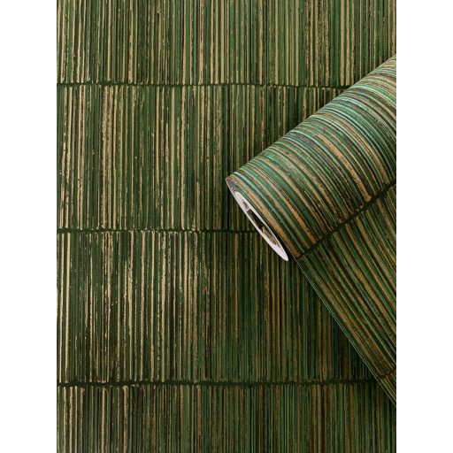 Részletgazdag bambusz paraván minta vízszintes sávokba rendezve zöld sötétzöld fekete és arany tónus fényes mintarészletek tapéta