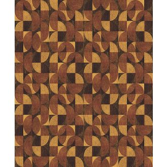   Négyzetekbe zárt változatos körívek félkörök geometrikus minta 3D fekete barna vörös és arany fémes hatás tapéta