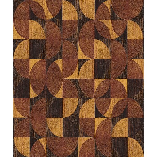 Négyzetekbe zárt változatos körívek félkörök geometrikus minta 3D fekete barna vörös és arany fémes hatás tapéta