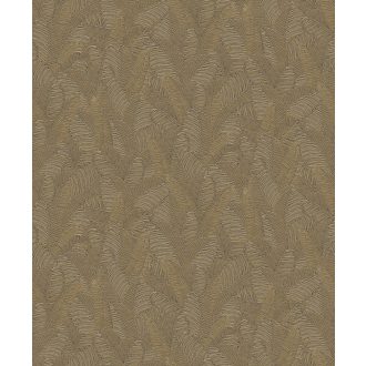   Egyedi szizálfonallal készült levélmintás fali dekoráció sárgászöld aranysárga és krém tónus fémes hatás tapéta