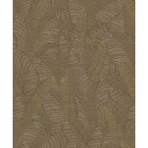 Egyedi szizálfonallal készült levélmintás fali dekoráció sárgászöld aranysárga és krém tónus fémes hatás tapéta