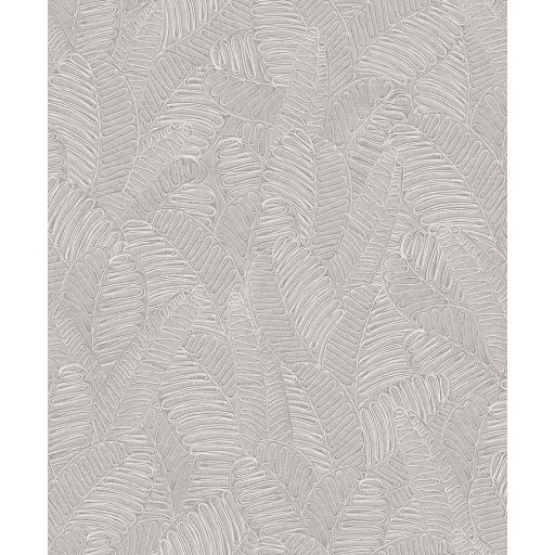Egyedi szizálfonallal készült levélmintás fali dekoráció szürke és törtfehér tónus fémes hatás tapéta