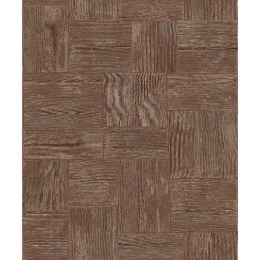 Kézműves fali dekoráció - Fautánzatú felületekből kialakított geometrikus minta fekete arany és terrakotta fémes hatás tapéta