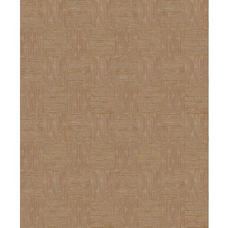   Labirintusra emlékeztető természetes fonallal készült geometrikus minta terrabarna szürke és aranysárga tónus tapéta