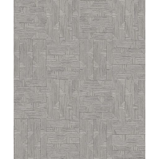 Labirintusra emlékeztető természetes fonallal készült geometrikus minta szürke/szürkésbarna bézs és ezüst tónus tapéta