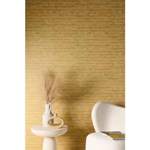 Egyedi szabálytalan csíkokkal megtört repedezett anyagminta sárga barna és krém tónus fémes hatás tapéta