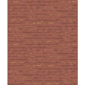   Egyedi szabálytalan csíkokkal megtört repedezett anyagminta vörös/vörösesbarna és arany tónus fémes hatás tapéta