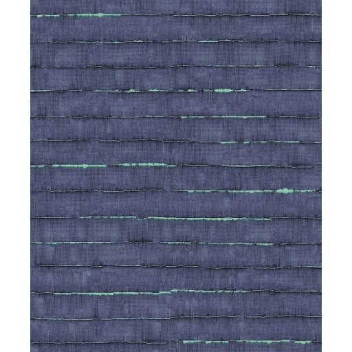 Egyedi szabálytalan csíkokkal megtört repedezett anyagminta indigókék fekete és türkiz tónus fémes hatás tapéta