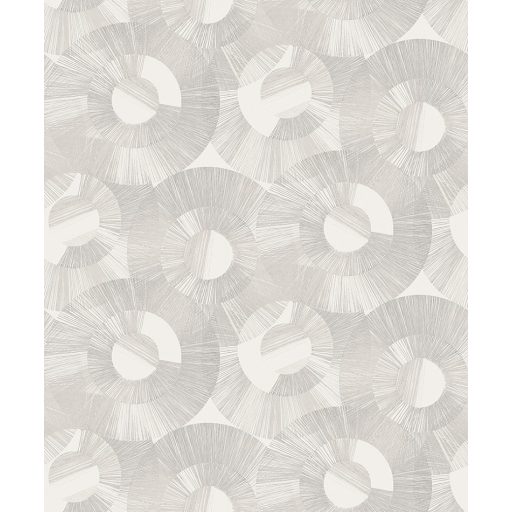 Art Deco stílusú sugár alakú körmintázat fehér szürke szürkésbézs és bézsarany tónus fémes hatás tapéta