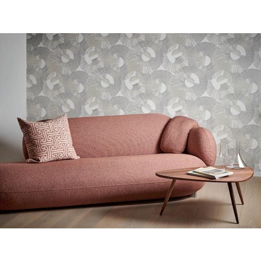 Art Deco stílusú sugár alakú körmintázat fehér szürke szürkésbézs és bézsarany tónus fémes hatás tapéta