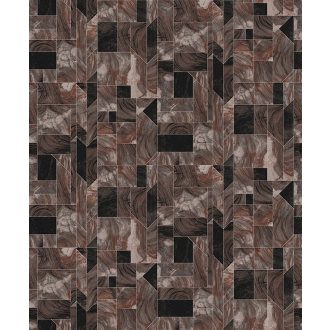   Modern márványminták geometrikus formákba rendezve ólomüveg hatású vonalakkal fekete vörös szürke barna és ezüst tapéta