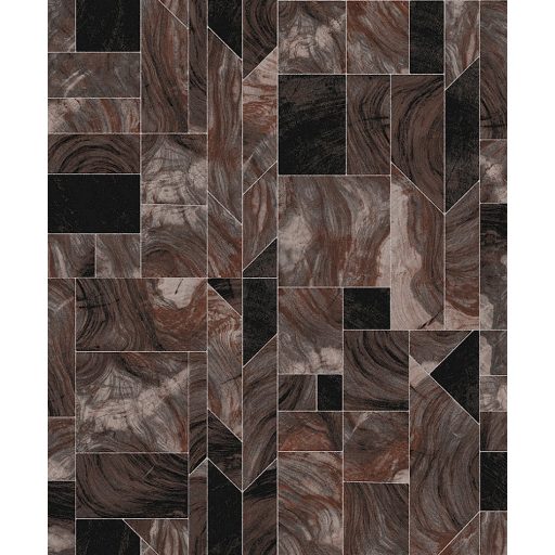 Modern márványminták geometrikus formákba rendezve ólomüveg hatású vonalakkal fekete vörös szürke barna és ezüst tapéta