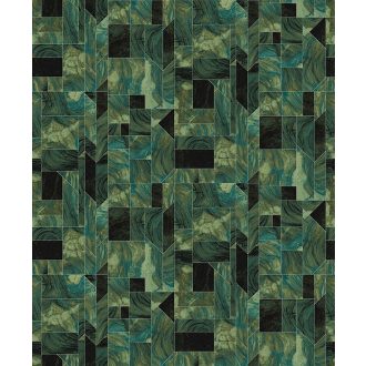   Modern márványminták geometrikus formákba rendezve ólomüveg hatású vonalakkal zöld türkiz fekete és ezüst tónus tapéta