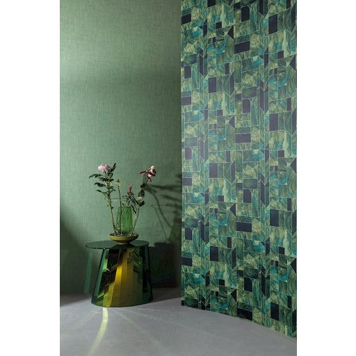 Modern márványminták geometrikus formákba rendezve ólomüveg hatású vonalakkal zöld türkiz fekete és ezüst tónus tapéta
